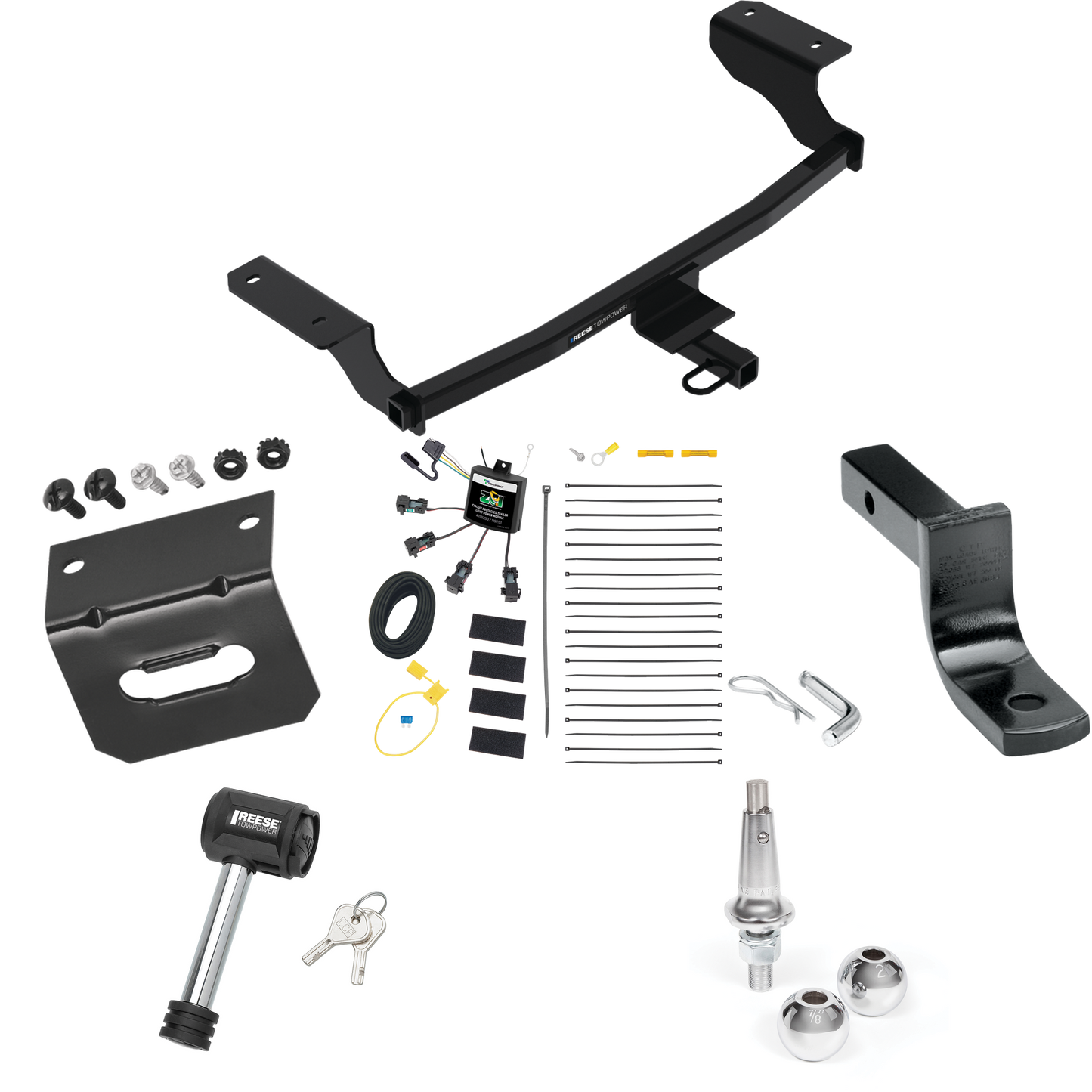 Fits 2022-2023 Chevrolet Bolt EV Trailer Hitch Tow PKG w/ 4-Flat Zero Contact "No Splice" Wiring Harness + Draw-Bar + Interchangeable 1-7/8" & 2" Balls + Wiring Bracket + Hitch Lock By Reese Towpower