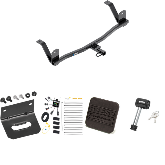 Fits 2017-2021 Chevrolet Bolt EV Trailer Hitch Tow PKG w/ 4-Flat Zero Contact "No Splice" Wiring Harness + Hitch Cover + Hitch Lock By Reese Towpower