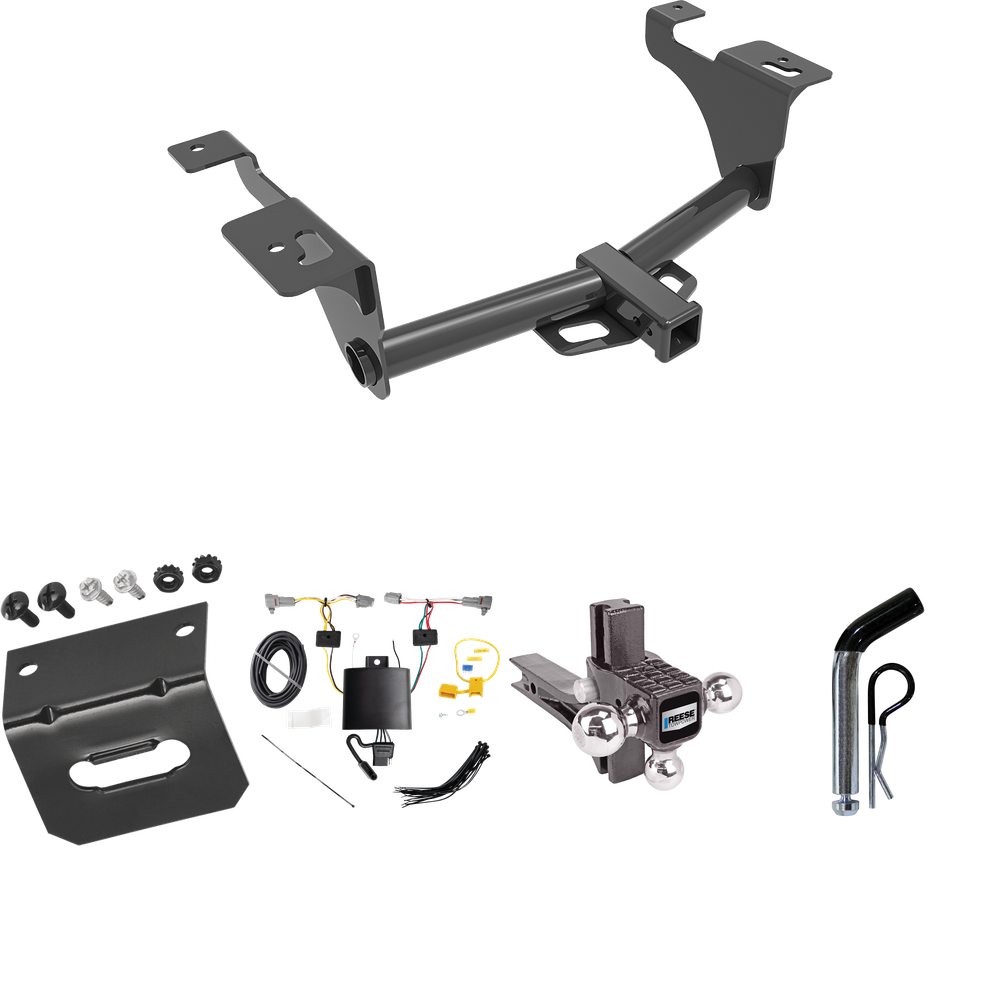 Fits 2020-2022 Subaru Legacy Trailer Hitch Tow PKG w/ 4-Flat Wiring Harness + Adjustable Drop Rise Triple Ball Ball Mount 1-7/8" & 2" & 2-5/16" Trailer Balls + Pin/Clip + Wiring Bracket (For Sedan Models) By Reese Towpower