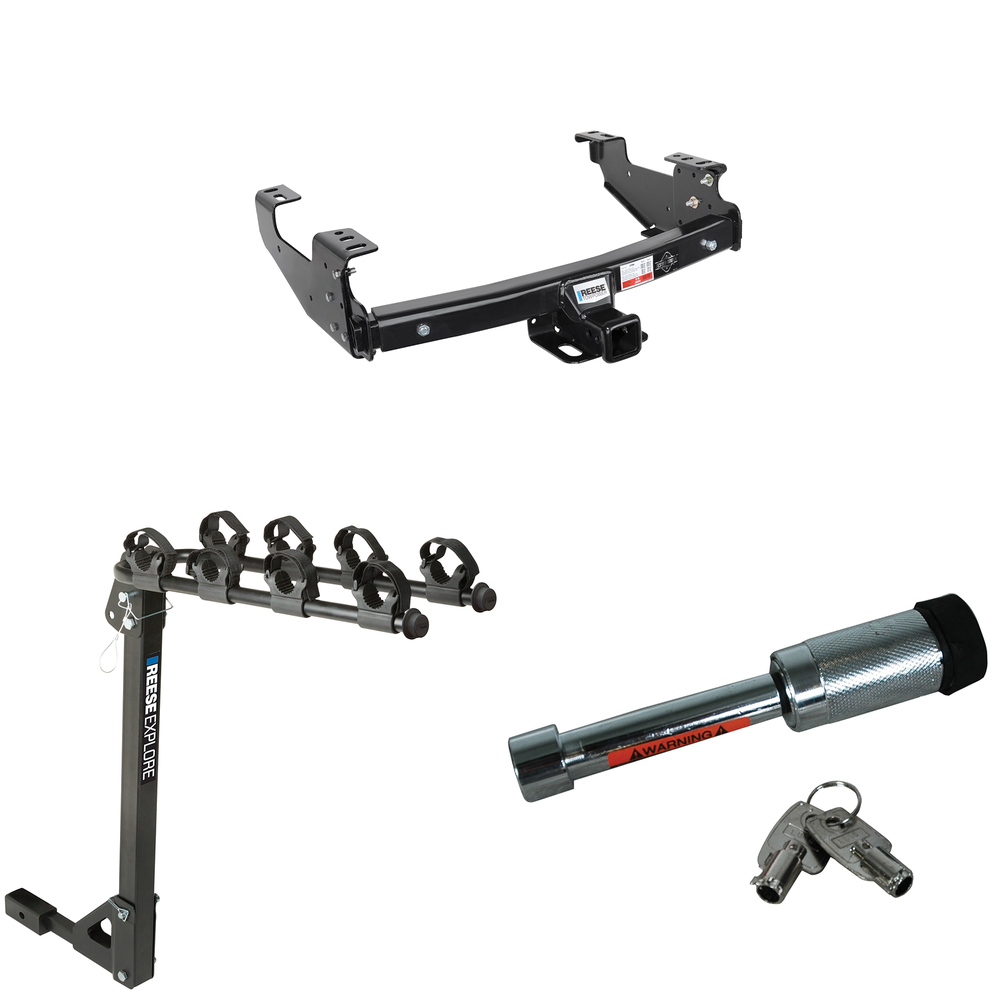 Se adapta al paquete de remolque con enganche para remolque GMC serie C/K 1992-2000 con portabicicletas para 4 bicicletas + bloqueo de enganche (para modelos de cabina doble de 4 Dr. con plataforma de 8 pies) de Reese Towpower