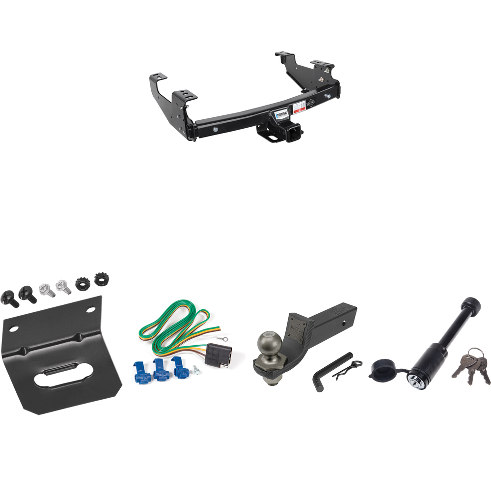 Fits 1994-1994 Dodge Ram Trailer Hitch Tow PKG w/ 4-Flat Wiring + Interlock Tactical Starter Kit w/ 2" Drop & 2" Ball + Tactical Dogbone Lock + Wiring Bracket By Reese Towpower