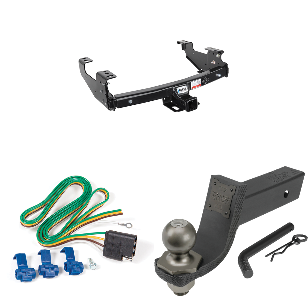 Fits 1988-2000 Chevrolet C/K Series Trailer Hitch Tow PKG w/ 4-Flat Wiring + Interlock Tactical Starter Kit w/ 3-1/4" Drop & 2" Ball (For 2 Dr. Regular & Extended Cabs w/8 ft. Bed Models) By Reese Towpower