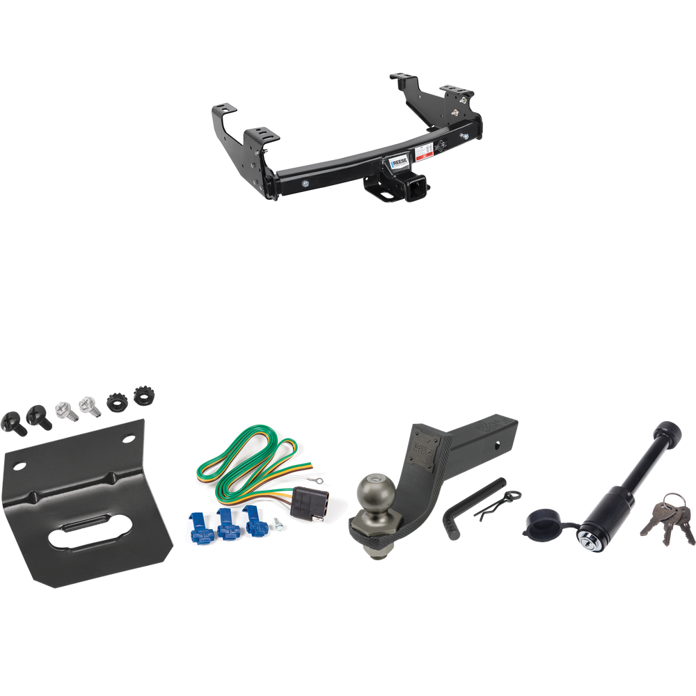 Fits 1997-1999 Ford F-250 Trailer Hitch Tow PKG w/ 4-Flat Wiring + Interlock Tactical Starter Kit w/ 3-1/4" Drop & 2" Ball + Tactical Dogbone Lock + Wiring Bracket (For Styleside Models) By Reese Towpower