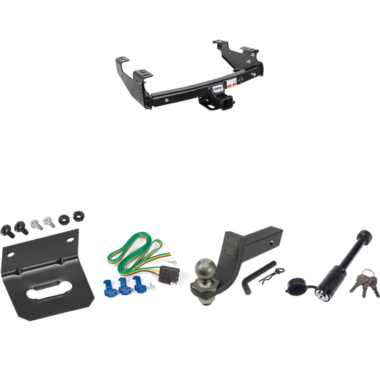 Fits 1997-1999 Ford F-250 Trailer Hitch Tow PKG w/ 4-Flat Wiring + Interlock Tactical Starter Kit w/ 3-1/4" Drop & 2" Ball + Tactical Dogbone Lock + Wiring Bracket (For Styleside Models) By Reese Towpower