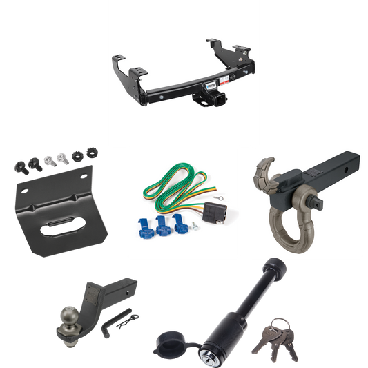 Fits 1992-2000 Chevrolet C/K Series Trailer Hitch Tow PKG w/ 4-Flat Wiring + Interlock Tactical Starter Kit w/ 3-1/4" Drop & 2" Ball + Tactical Hook & Shackle Mount + Tactical Dogbone Lock + Wiring Bracket (For 4 Dr. Crew Cab w/8 ft. Bed Models) By R