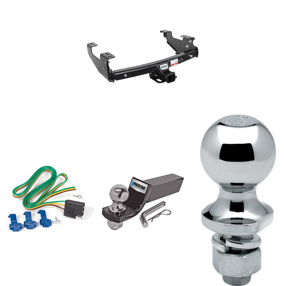 Fits 1994-1994 Dodge Ram Trailer Hitch Tow PKG w/ 4-Flat Wiring + Starter Kit Ball Mount w/ 2" Drop & 2" Ball + 1-7/8" Ball By Reese Towpower