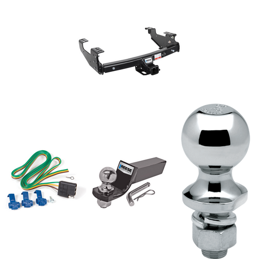 Fits 1994-1994 Dodge Ram Trailer Hitch Tow PKG w/ 4-Flat Wiring + Starter Kit Ball Mount w/ 2" Drop & 2" Ball + 1-7/8" Ball By Reese Towpower