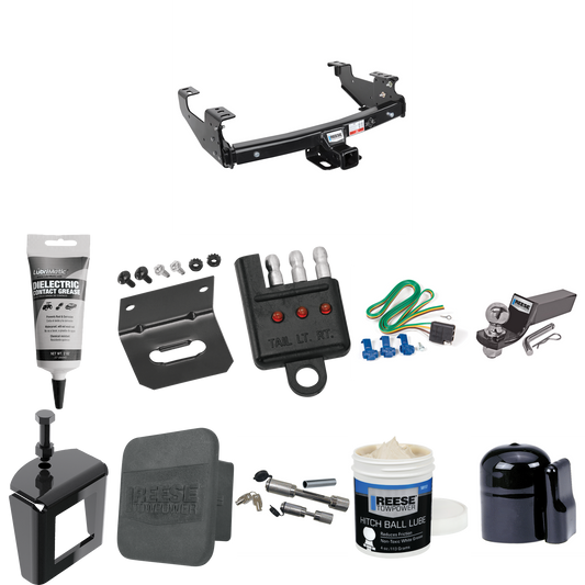 Fits 2004-2005 Ford F-150 Trailer Hitch Tow PKG w/ 4-Flat Wiring + Starter Kit Ball Mount w/ 2" Drop & 2" Ball + 1-7/8" Ball + Wiring Bracket + Dual Hitch & Coupler Locks + Hitch Cover + Wiring Tester + Ball Lube + Electric Grease + Ball Wrench + Ant