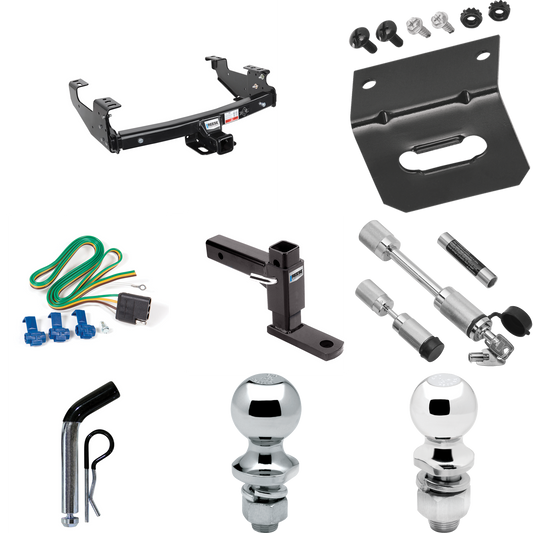 Fits 1992-2000 Chevrolet C/K Series Trailer Hitch Tow PKG w/ 4-Flat Wiring Harness + Adjustable Drop Rise Ball Mount + Pin/Clip + 2" Ball + 1-7/8" Ball + Dual Hitch & Coupler Locks (For 4 Dr. Crew Cab w/8 ft. Bed Models) By Reese Towpower