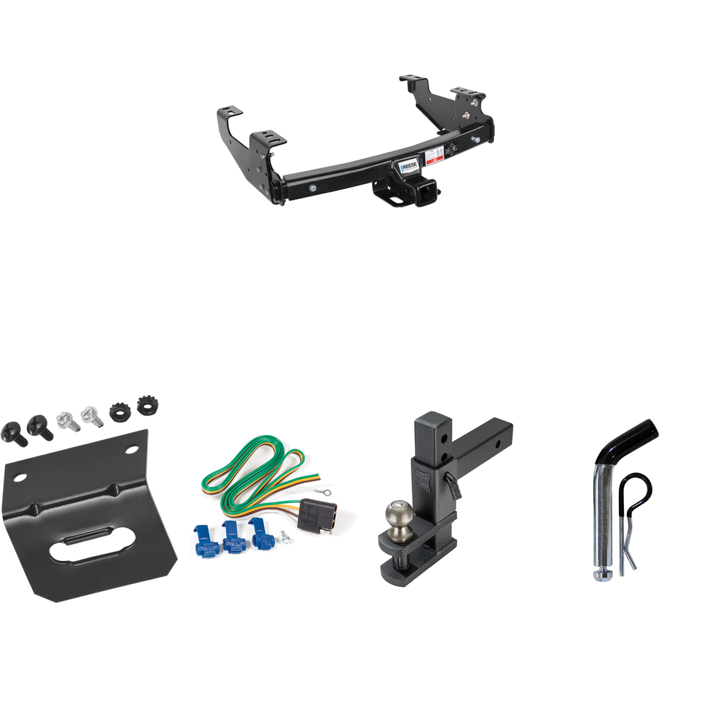 Fits 1994-1994 Dodge Ram Trailer Hitch Tow PKG w/ 4-Flat Wiring Harness + Adjustable Drop Rise Clevis Hitch Ball Mount w/ 2" Ball + Pin/Clip + Wiring Bracket By Reese Towpower