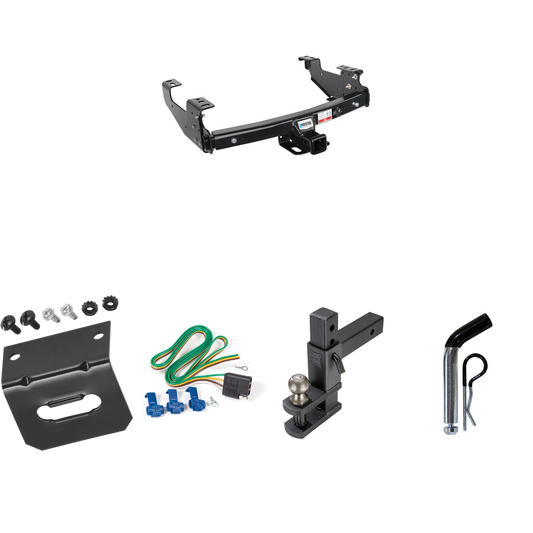 Fits 1994-1994 Dodge Ram Trailer Hitch Tow PKG w/ 4-Flat Wiring Harness + Adjustable Drop Rise Clevis Hitch Ball Mount w/ 2" Ball + Pin/Clip + Wiring Bracket By Reese Towpower