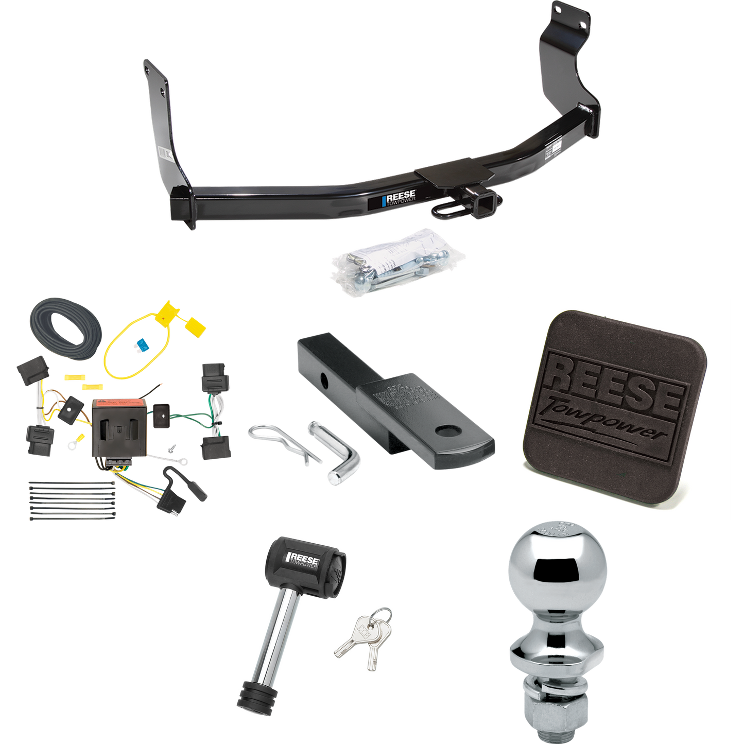 Fits 2008-2012 Ford Escape Trailer Hitch Tow PKG w/ 4-Flat Wiring Harness + Draw-Bar + 1-7/8" Ball + Hitch Cover + Hitch Lock By Reese Towpower