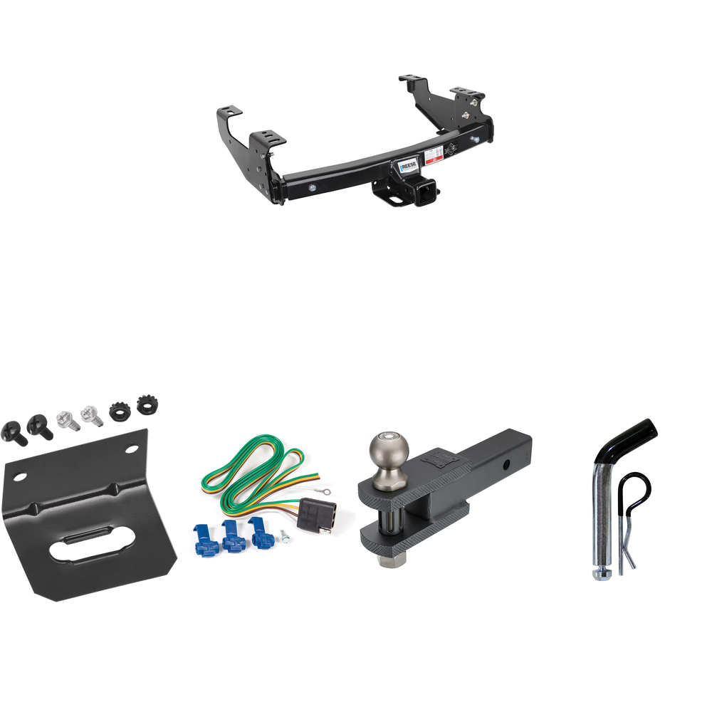 Fits 1999-2004 Ford F-350 Super Duty Trailer Hitch Tow PKG w/ 4-Flat Wiring Harness + Clevis Hitch Ball Mount w/ 2" Ball + Pin/Clip + Wiring Bracket (Excludes: Cab & Chassis Models) By Reese Towpower