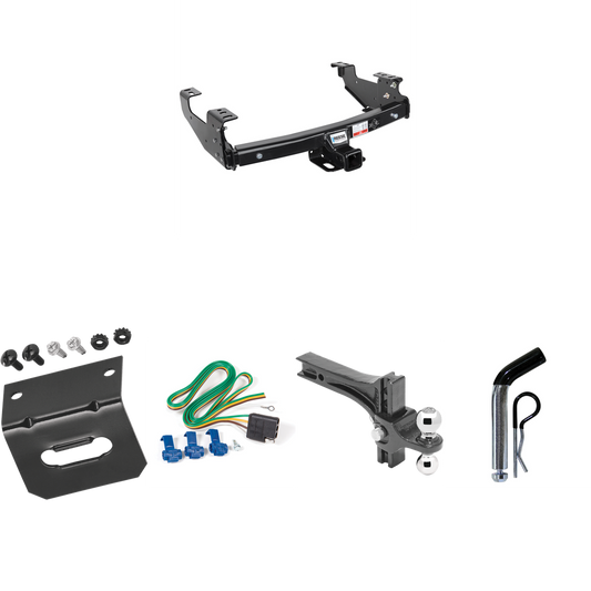 Fits 1988-2000 GMC C/K Series Trailer Hitch Tow PKG w/ 4-Flat Wiring Harness + Dual Adjustable Drop Rise Ball Ball Mount 2" & 2-5/16" Trailer Balls + Pin/Clip + Wiring Bracket (For 2 Dr. Regular & Extended Cabs w/8 ft. Bed Models) By Reese Towpower