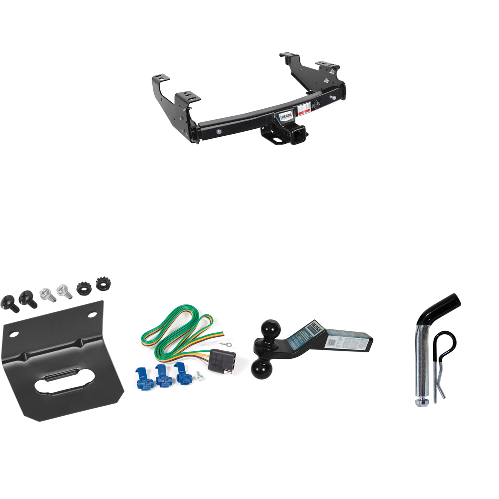 Fits 2004-2005 Ford F-150 Trailer Hitch Tow PKG w/ 4-Flat Wiring Harness + Dual Ball Ball Mount 2" & 2-5/16" Trailer Balls + Pin/Clip +  Wiring Bracket (For SuperCrew, 5.5 ft. Bed Models) By Reese Towpower