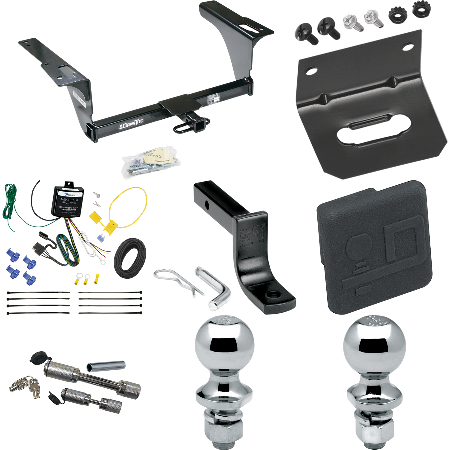 Fits 2010-2014 Subaru Legacy Trailer Hitch Tow PKG w/ 4-Flat Wiring Harness + Draw-Bar + 1-7/8" + 2" Ball + Wiring Bracket + Hitch Cover + Dual Hitch & Coupler Locks (For Sedan Models) By Draw-Tite