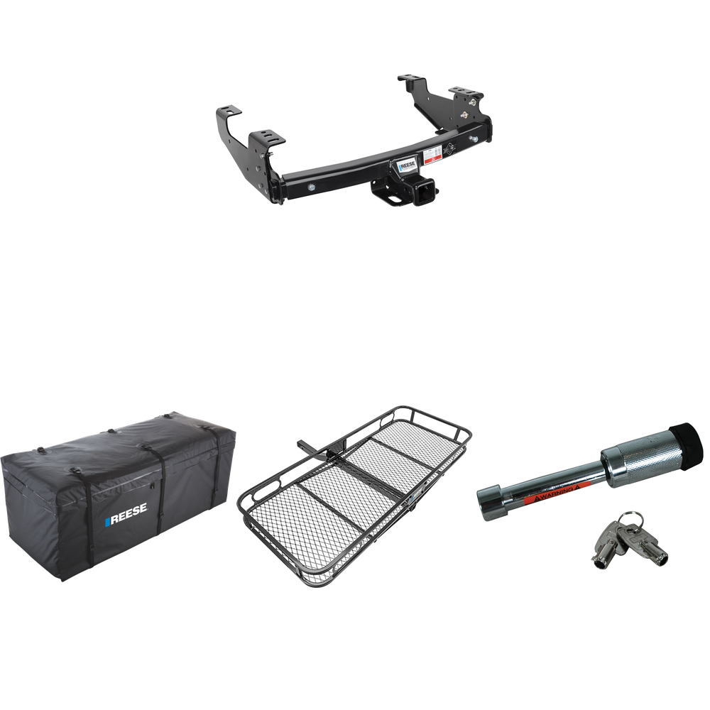 Fits 1994-2001 Dodge Ram Trailer Hitch Tow PKG w/ 60" x 24" Cargo Carrier + Cargo Bag + Hitch Lock By Reese Towpower