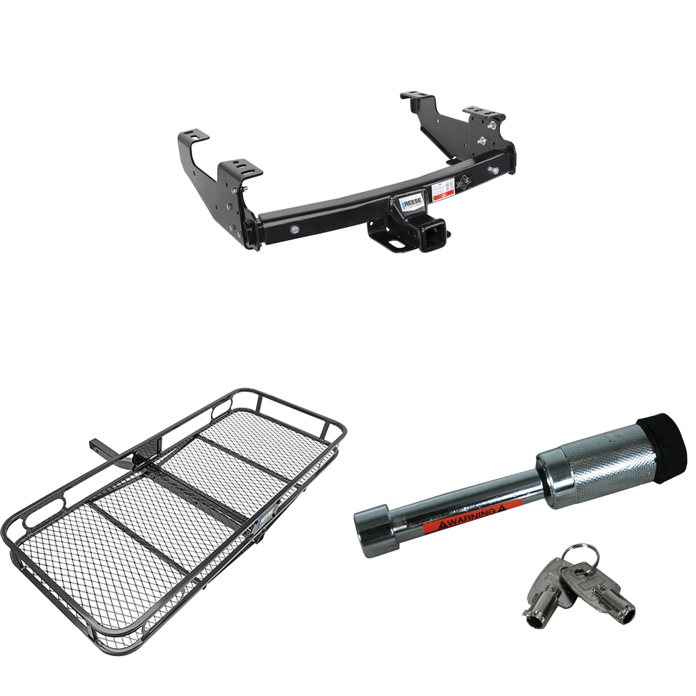 Fits 1997-1999 Ford F-250 Trailer Hitch Tow PKG w/ 60" x 24" Cargo Carrier + Hitch Lock (For Styleside Models) By Reese Towpower