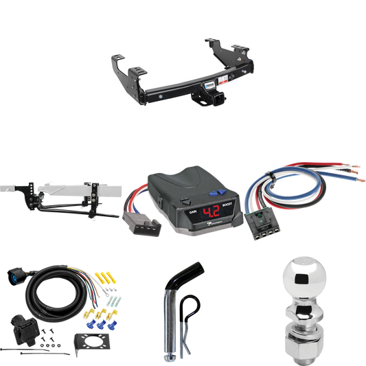 Fits 1988-2000 Chevrolet C/K Series Trailer Hitch Tow PKG w/ 8K Round Bar Weight Distribution Hitch w/ 2-5/16" Ball + 2" Ball + Pin/Clip + Tekonsha BRAKE-EVN Brake Control + Generic BC Wiring Adapter + 7-Way RV Wiring (For 2 Dr. Regular & Extended Ca