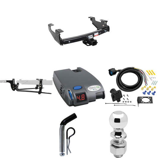 Fits 1988-2000 Chevrolet C/K Series Trailer Hitch Tow PKG w/ 8K Round Bar Weight Distribution Hitch w/ 2-5/16" Ball + 2" Ball + Pin/Clip + Tekonsha Primus IQ Brake Control + 7-Way RV Wiring (For 2 Dr. Regular & Extended Cabs w/8 ft. Bed Models) By Re