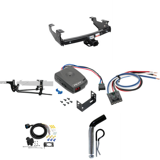 Fits 1992-2000 GMC C/K Series Trailer Hitch Tow PKG w/ 8K Round Bar Weight Distribution Hitch w/ 2-5/16" Ball + Pin/Clip + Pro Series Pilot Brake Control + Generic BC Wiring Adapter + 7-Way RV Wiring (For 4 Dr. Crew Cab w/8 ft. Bed Models) By Reese T