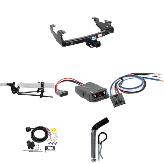 Fits 1988-2000 Chevrolet C/K Series Trailer Hitch Tow PKG w/ 8K Round Bar Weight Distribution Hitch w/ 2-5/16" Ball + Pin/Clip + Tekonsha Brakeman IV Brake Control + Generic BC Wiring Adapter + 7-Way RV Wiring (For 2 Dr. Regular & Extended Cabs w/6 f