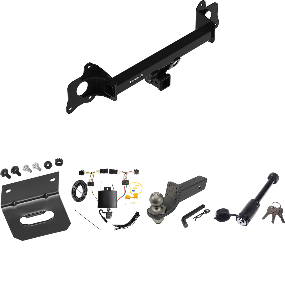 Fits 2021-2023 Tesla Y Trailer Hitch Tow PKG w/ 4-Flat Wiring + Interlock Tactical Starter Kit w/ 2" Drop & 2" Ball + Tactical Dogbone Lock + Wiring Bracket By Draw-Tite