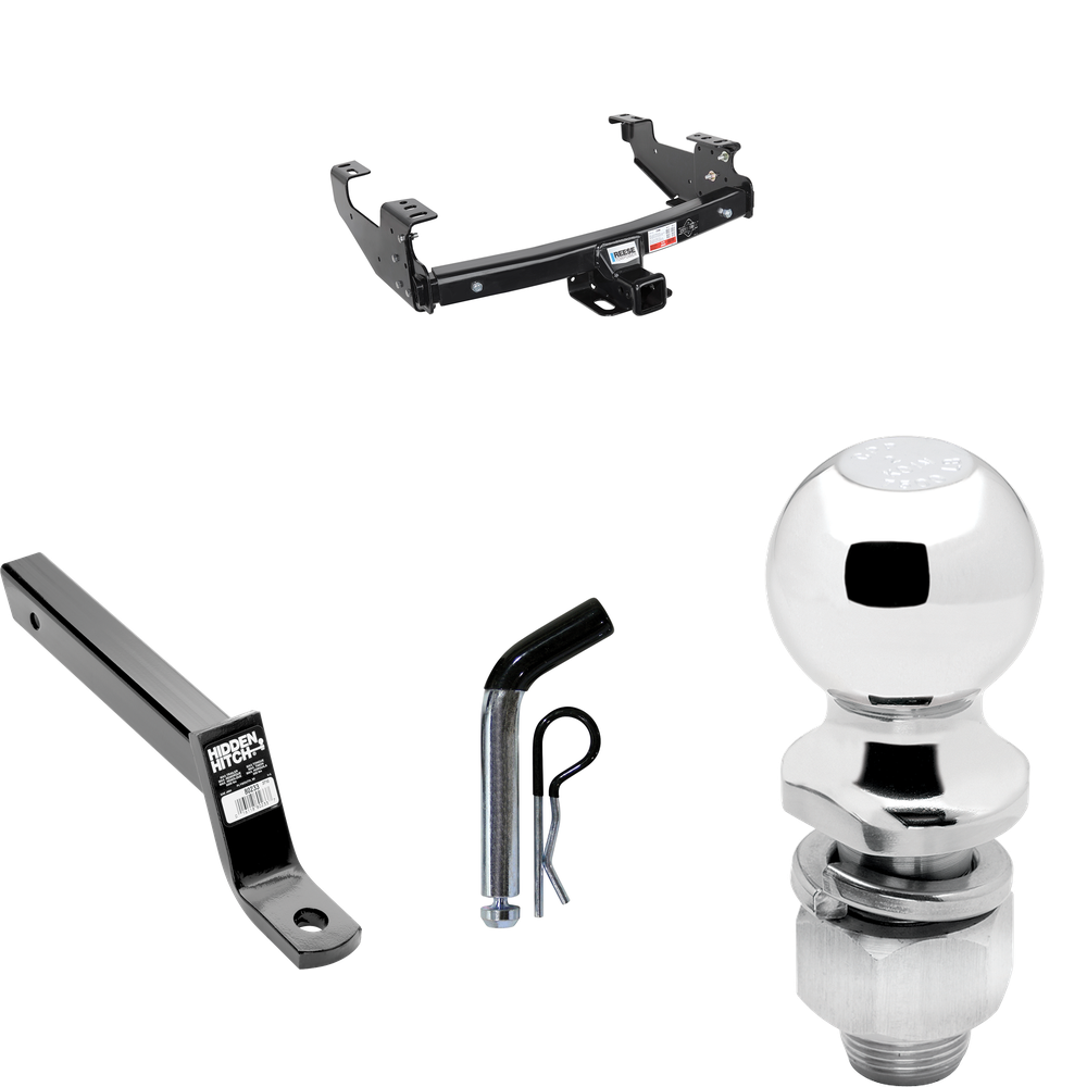 Fits 1999-2004 Ford F-250 Super Duty Trailer Hitch Tow PKG w/ Extended 16" Long Ball Mount w/ 4" Drop + Pin/Clip + 2" Ball (Excludes: Cab & Chassis Models) By Reese Towpower