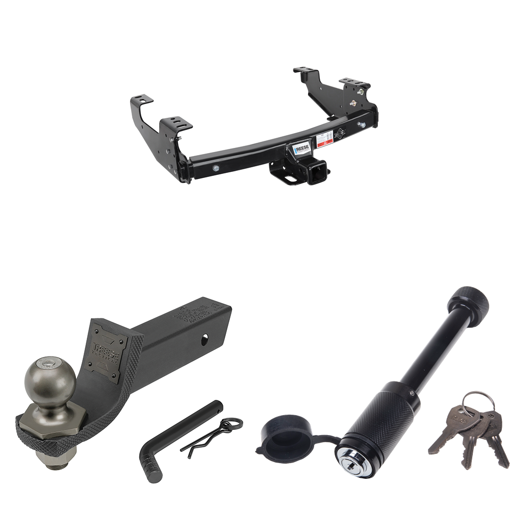 Fits 1988-2000 GMC C/K Series Trailer Hitch Tow PKG + Interlock Tactical Starter Kit w/ 2" Drop & 2" Ball + Tactical Dogbone Lock (For 2 Dr. Regular & Extended Cabs w/8 ft. Bed Models) By Reese Towpower