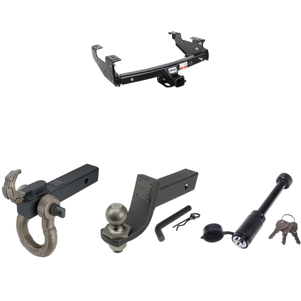 Fits 1997-2003 Ford F-150 Trailer Hitch Tow PKG + Interlock Tactical Starter Kit w/ 3-1/4" Drop & 2" Ball + Tactical Hook & Shackle Mount + Tactical Dogbone Lock (For Styleside Models) By Reese Towpower