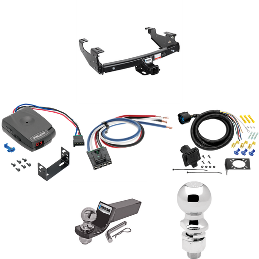 Fits 1988-2000 GMC C/K Series Trailer Hitch Tow PKG w/ Pro Series Pilot Brake Control + Generic BC Wiring Adapter + 7-Way RV Wiring + 2" & 2-5/16" Ball & Drop Mount (For 2 Dr. Regular & Extended Cabs w/6 ft. Bed Models) By Reese Towpower