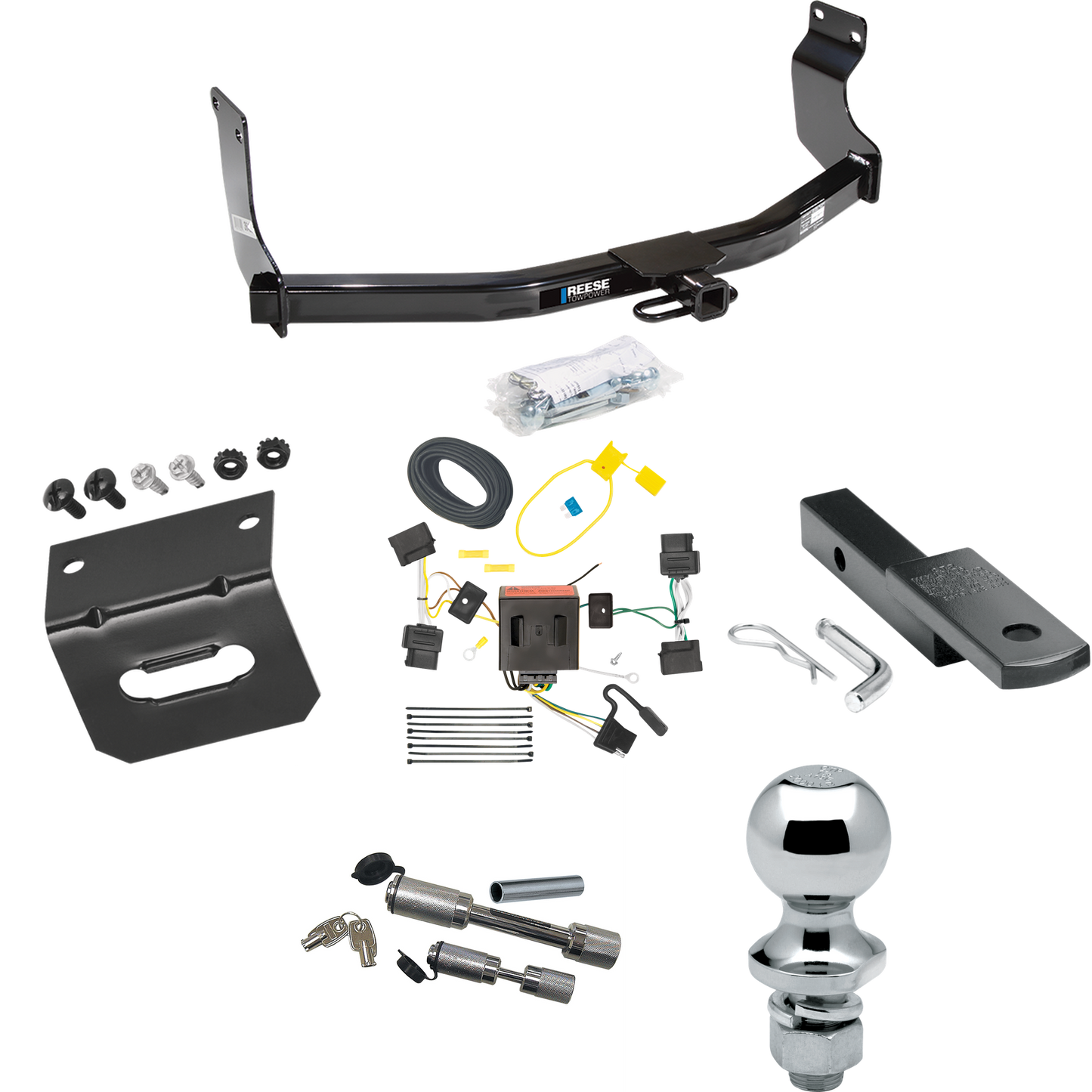 Fits 2005-2011 Mercury Mariner Trailer Hitch Tow PKG w/ 4-Flat Wiring Harness + Draw-Bar + 1-7/8" Ball + Wiring Bracket + Dual Hitch & Coupler Locks By Reese Towpower