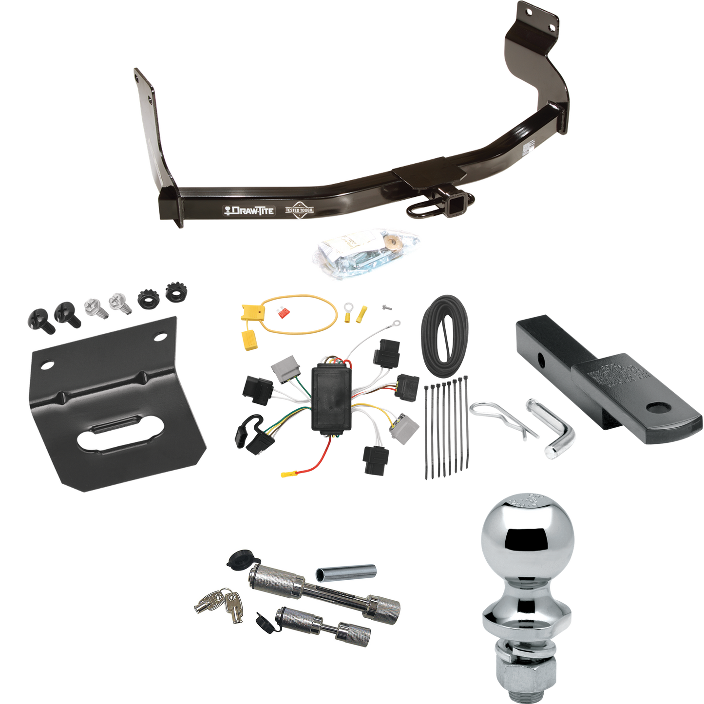 Fits 2005-2007 Ford Escape Trailer Hitch Tow PKG w/ 4-Flat Wiring Harness + Draw-Bar + 1-7/8" Ball + Wiring Bracket + Dual Hitch & Coupler Locks By Draw-Tite