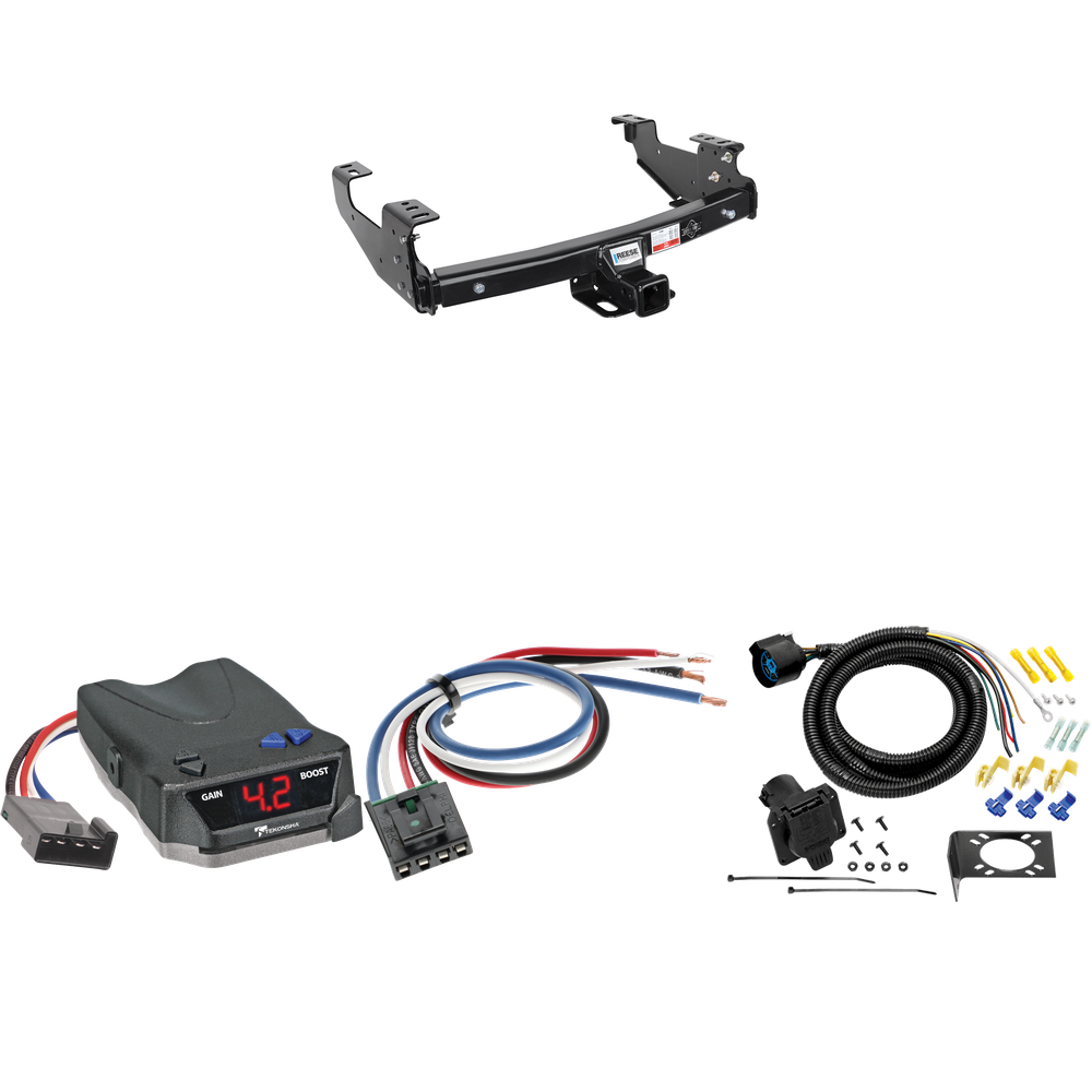 Fits 1988-2000 Chevrolet C/K Series Trailer Hitch Tow PKG w/ Tekonsha BRAKE-EVN Brake Control + Generic BC Wiring Adapter + 7-Way RV Wiring (For 2 Dr. Regular & Extended Cabs w/6 ft. Bed Models) By Reese Towpower