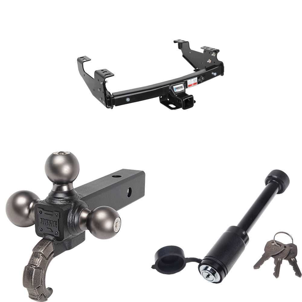 Fits 1997-2003 Ford F-150 Trailer Hitch Tow PKG + Triple Ball Tactical Ball Mount 1-7/8" & 2" & 2-5/16" Balls w/ Tow Hook + Tactical Dogbone Lock (For Styleside Models) By Reese Towpower