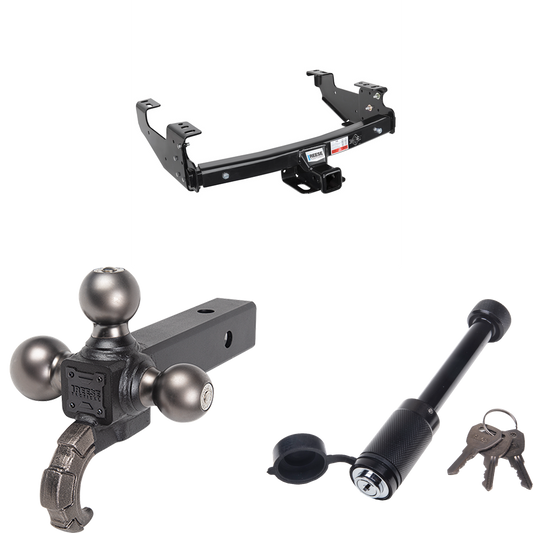 Fits 1997-2003 Ford F-150 Trailer Hitch Tow PKG + Triple Ball Tactical Ball Mount 1-7/8" & 2" & 2-5/16" Balls w/ Tow Hook + Tactical Dogbone Lock (For Styleside Models) By Reese Towpower