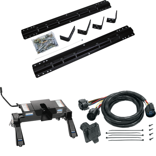 Fits 1977-1997 Ford F-350 Industry Standard Semi-Custom Above Bed Rail Kit + 16K Fifth Wheel + In-Bed Wiring (For 5'8 or Shorter Bed (Sidewinder Required), Heavy Duty, w/o Factory Puck System Models) By Reese