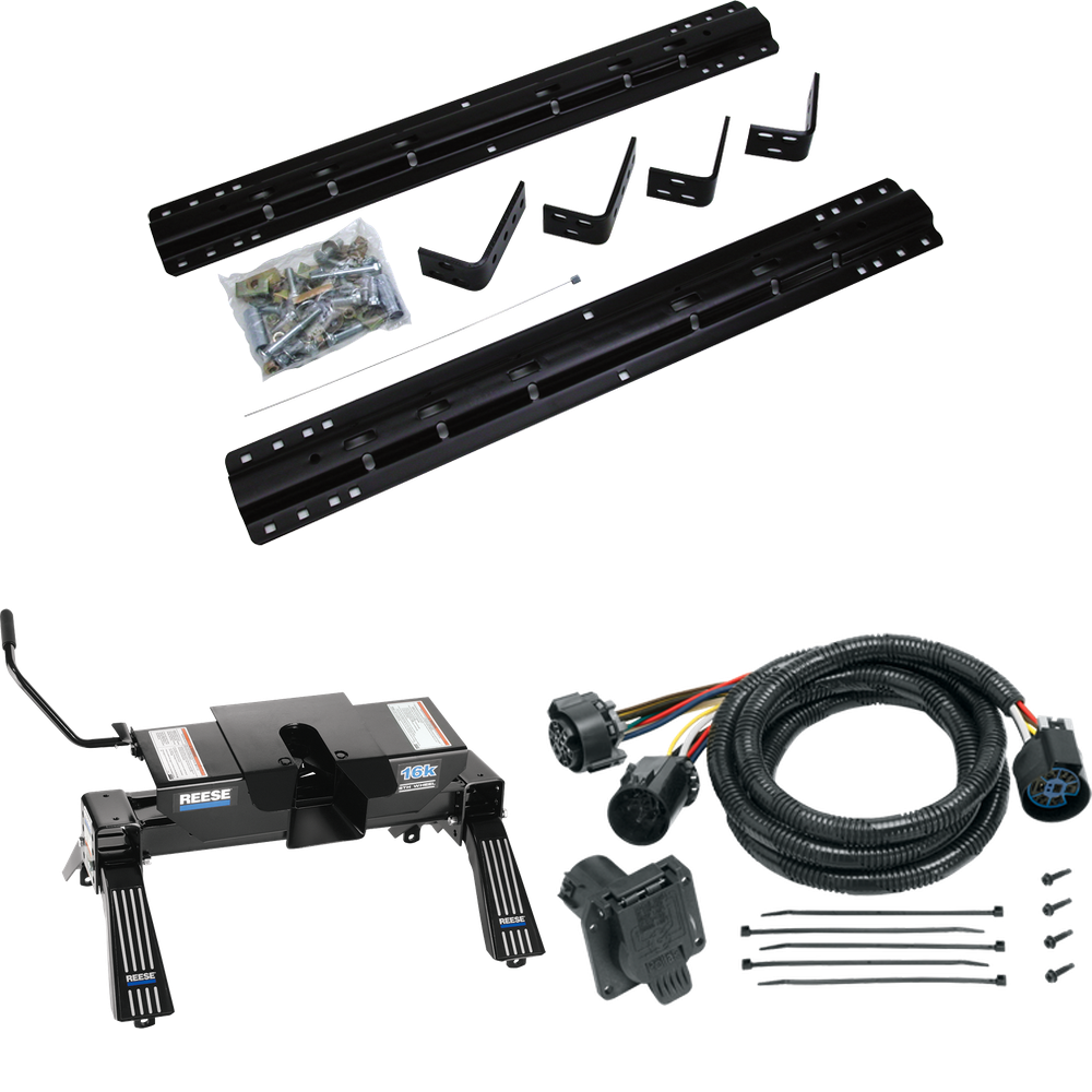 Fits 1977-1997 Ford F-350 Industry Standard Semi-Custom Above Bed Rail Kit + 16K Fifth Wheel + In-Bed Wiring (For 5'8 or Shorter Bed (Sidewinder Required), Heavy Duty, w/o Factory Puck System Models) By Reese