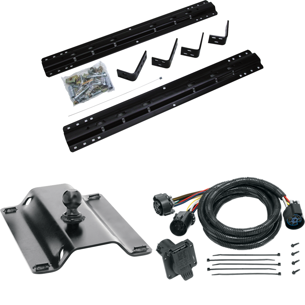 Fits 1973-2000 Chevrolet C/K Series Industry Standard Semi-Custom Above Bed Rail Kit + 25K Pro Series Gooseneck Hitch + In-Bed Wiring (For 6-1/2' and 8 foot Bed, w/o Factory Puck System Models) By Reese
