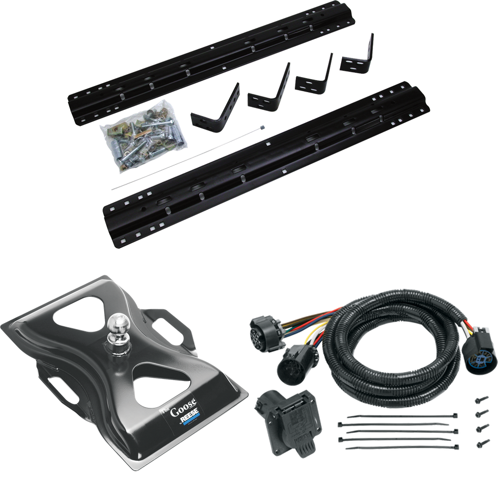 Fits 1973-2000 GMC C/K Series Industry Standard Semi-Custom Above Bed Rail Kit + 25K Reese Gooseneck Hitch + In-Bed Wiring (For 6-1/2' and 8 foot Bed, w/o Factory Puck System Models) By Reese