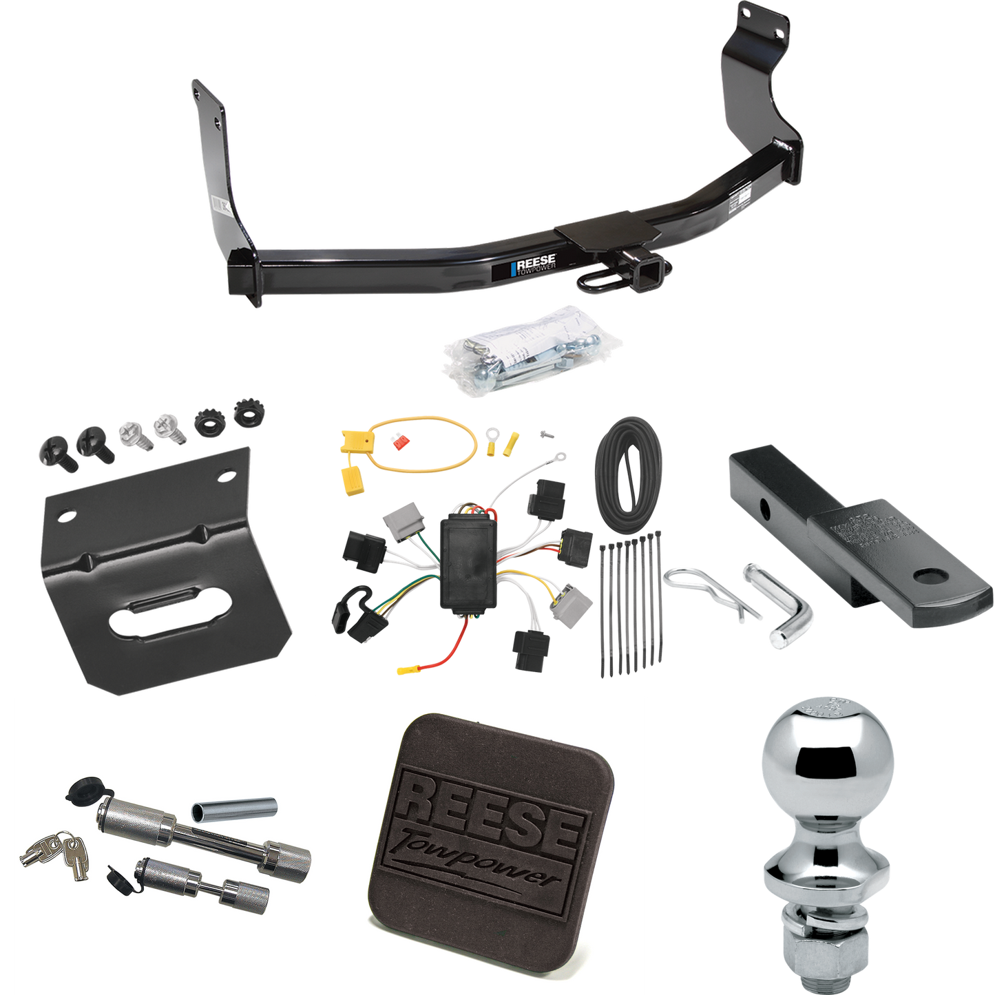 Fits 2005-2007 Ford Escape Trailer Hitch Tow PKG w/ 4-Flat Wiring Harness + Draw-Bar + 1-7/8" Ball + Wiring Bracket + Hitch Cover + Dual Hitch & Coupler Locks By Reese Towpower