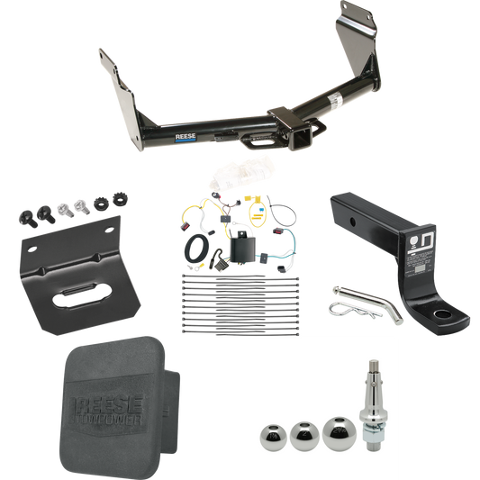 Fits 2014-2021 Jeep Grand Cherokee Trailer Hitch Tow PKG w/ 4-Flat Wiring + Ball Mount w/ 4" Drop + Interchangeable Ball 1-7/8" & 2" & 2-5/16" + Wiring Bracket + Hitch Cover (For EcoDiesel Engine Models) By Reese Towpower