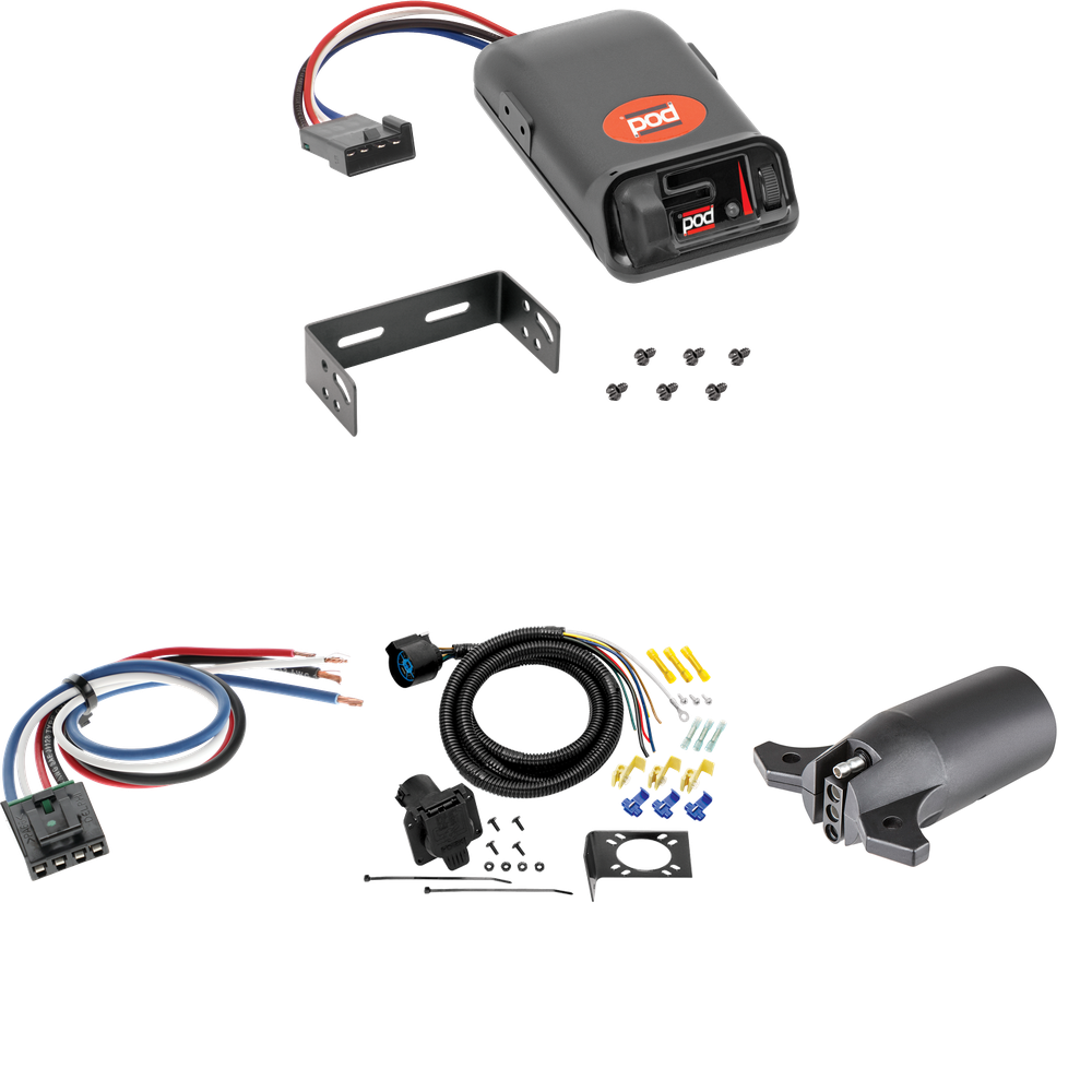 Fits 1988-2000 GMC K3500 7-Way RV Wiring + Pro Series POD Brake Control + Generic BC Wiring Adapter + 7-Way to 4-Way Adapter By Tow Ready