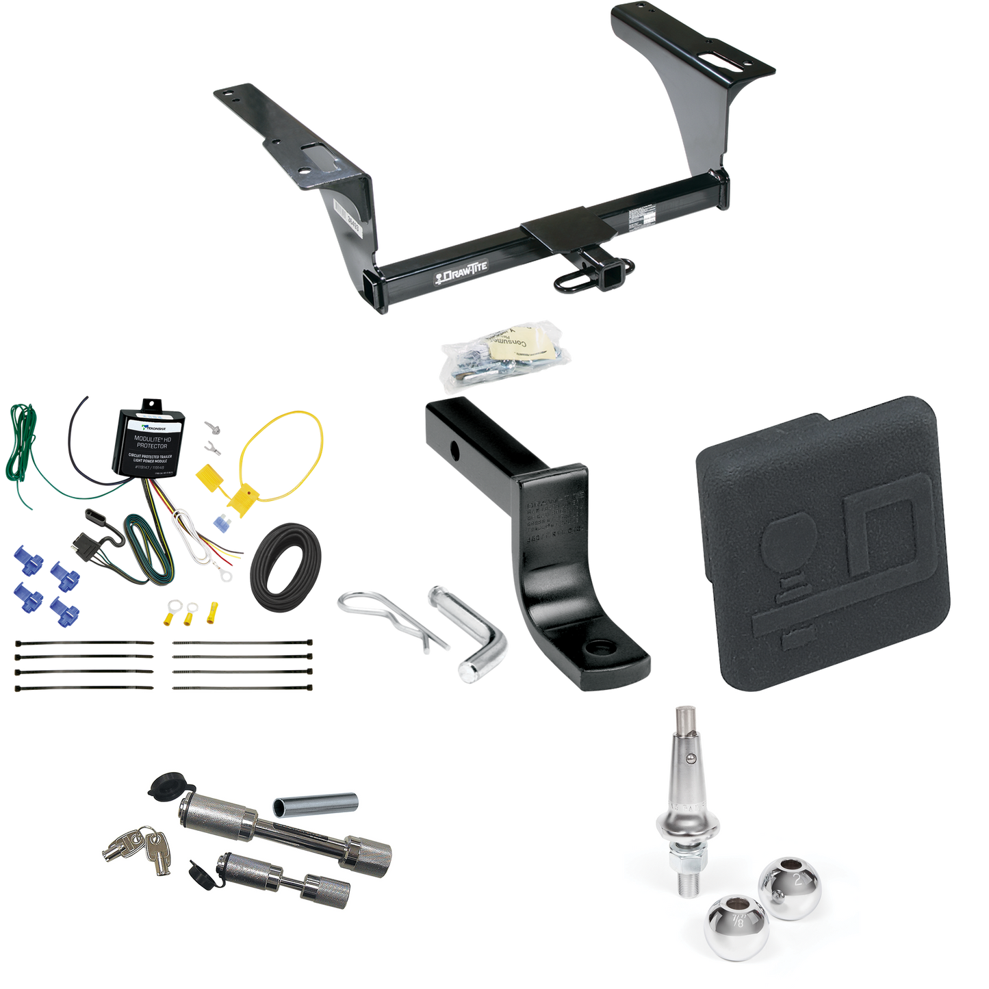 Fits 2010-2014 Subaru Legacy Trailer Hitch Tow PKG w/ 4-Flat Wiring Harness + Draw-Bar + Interchangeable 1-7/8" & 2" Balls + Hitch Cover + Dual Hitch & Coupler Locks (For Sedan Models) By Draw-Tite