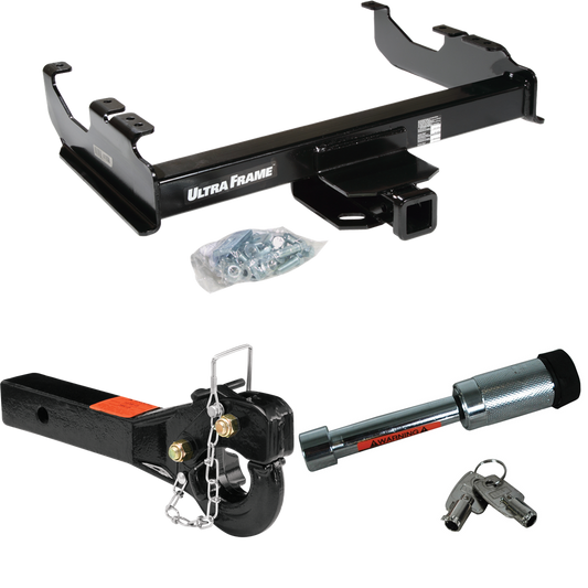 Fits 2007-2023 GMC Sierra 3500 HD Trailer Hitch Tow PKG w/ 10K Pintle Hook + Hitch Lock (For Cab & Chassis, w/34" Wide Frames Models) By Draw-Tite