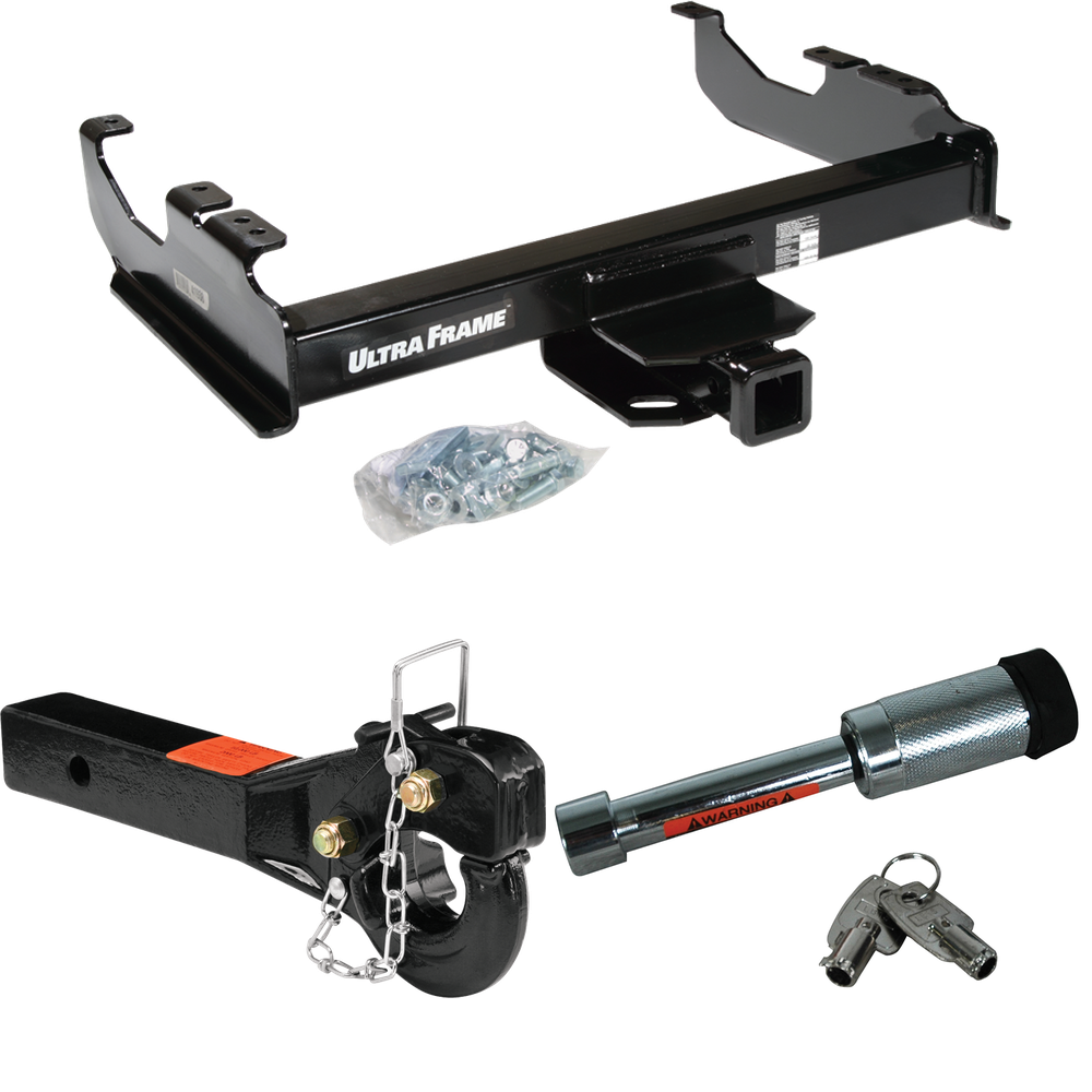 Fits 1985-1986 Chevrolet C10 Trailer Hitch Tow PKG w/ 10K Pintle Hook + Hitch Lock (For w/34" Wide Frames Models) By Draw-Tite