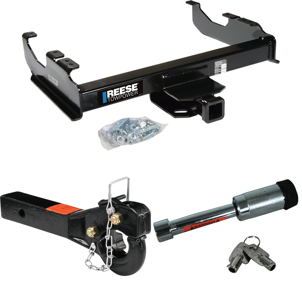 Fits 2007-2023 GMC Sierra 3500 HD Trailer Hitch Tow PKG w/ 10K Pintle Hook + Hitch Lock (For Cab & Chassis, w/34" Wide Frames Models) By Reese Towpower