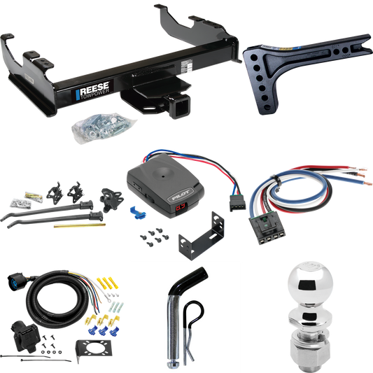 Fits 1985-2000 GMC C2500 Trailer Hitch Tow PKG w/ 15K Trunnion Bar Weight Distribution Hitch + Pin/Clip + 2-5/16" Ball + Pro Series Pilot Brake Control + Generic BC Wiring Adapter + 7-Way RV Wiring (For w/34" Wide Frames Models) By Reese Towpower