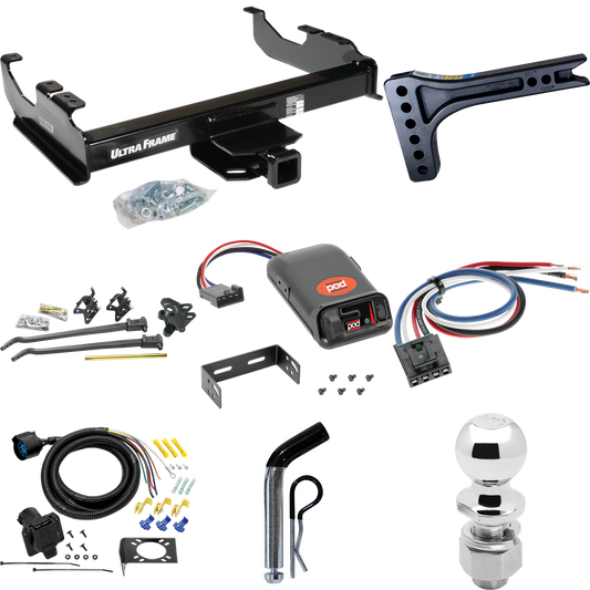 Fits 1979-1984 GMC C2500 Trailer Hitch Tow PKG w/ 15K Trunnion Bar Weight Distribution Hitch + Pin/Clip + 2-5/16" Ball + Pro Series POD Brake Control + Generic BC Wiring Adapter + 7-Way RV Wiring By Draw-Tite