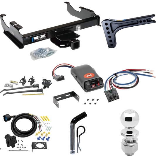 Fits 1985-2000 GMC C2500 Trailer Hitch Tow PKG w/ 15K Trunnion Bar Weight Distribution Hitch + Pin/Clip + 2-5/16" Ball + Pro Series POD Brake Control + Generic BC Wiring Adapter + 7-Way RV Wiring (For w/34" Wide Frames Models) By Reese Towpower